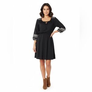 Old Navy Black Embroidered Long Sleeve Dress Elastic Waist Size S/P